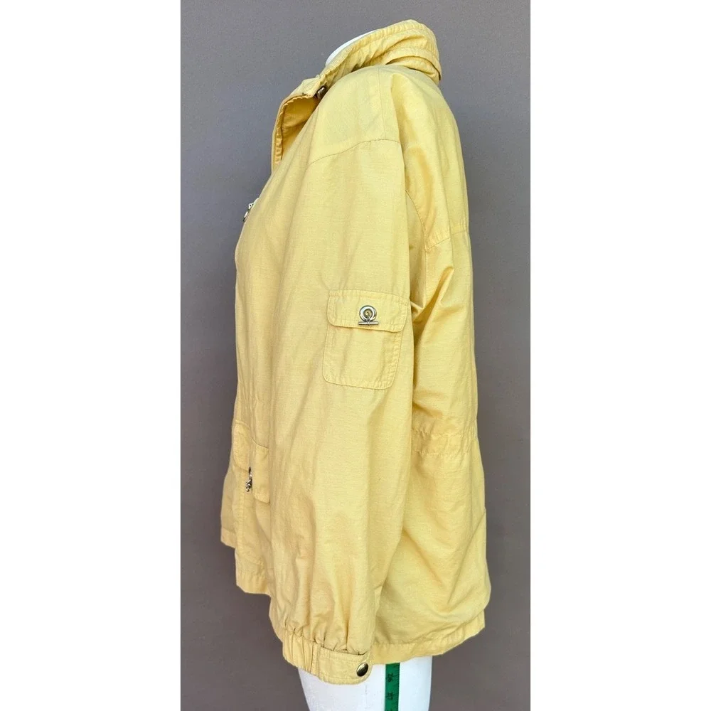Talbots Raincoat Jacket L Yellow Hooded Full Zip Lined‎ Lightweight Preppy Chic